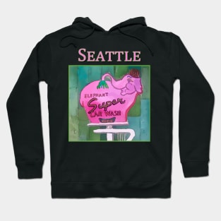 Pink Elephant Neon Sign in Seattle - Welshdesigns Hoodie